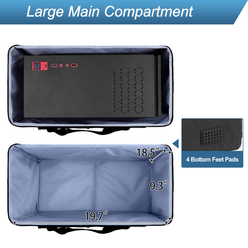 CURMIO PC Carrying Case, Desktop Travel Bag for Full Computer Tower, Black | Computer Desktop Tower Case with Shoulder Straps Fit ATX/M-ATX Motherboards, Keyboard, Mouse, Cables & Earphones