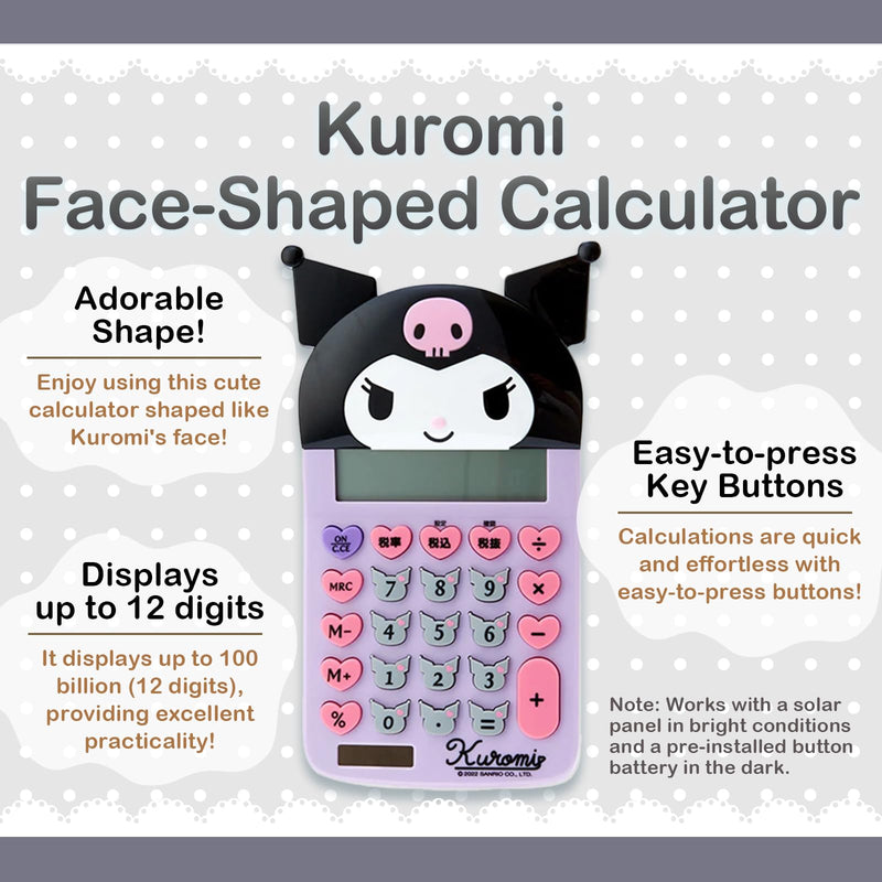 SanrioOriginal Face Shaped Calculator (Japan Import) - Includes Cherry Blossom Message Card (Kuromi) Kuromi