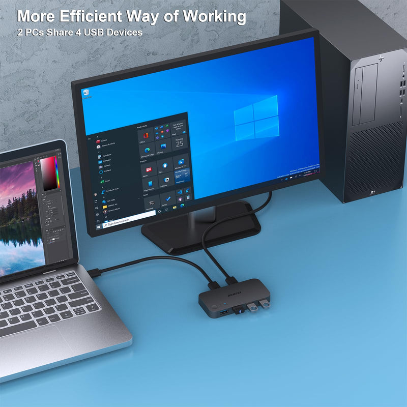 BENFEI USB 3.0 Switch, USB Switch 2 Computers Share 4 USB for PC, Mouse, Keyboard, Printer, Scanner, USB KVM Switch Selector Compatible with Windows, Mac, Linux Switch USBA*4