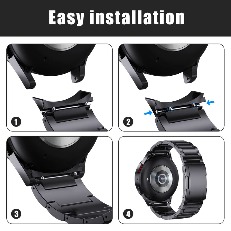 Titanium Band Compatible with Samsung Galaxy Watch 7 40mm 44mm/Galaxy Watch 6 Classic 43mm 47mm/Galaxy Watch 5 Pro 45mm/Galaxy Watch 4 Classic 46mm, No Gaps 20mm Business Titanium Watch Band 5.9 - 8.26 Black