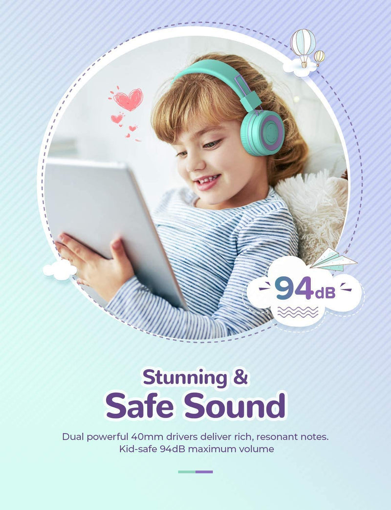 iClever Kids Bluetooth Headphones, BTH02 Kids Headphones with MIC, 22H Playtime, Bluetooth 5.0 & Stereo Sound, Foldable, Adjustable Headband, Childrens Headphones for iPad Tablet School (Green) Green small
