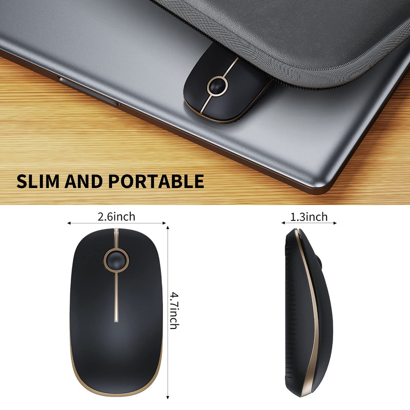 VssoPlor Wireless Mouse, 2.4G Slim Portable Computer Mice with Nano Receiver for Notebook, PC, Laptop, Computer (Black and Gold) Black and Gold