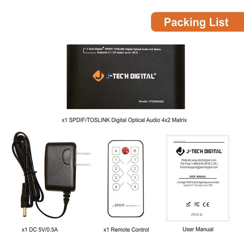 [AUSTRALIA] - J-Tech Digital Premium Quality SPDIF TOSLINK Digital Optical Audio 4x2 Matrix (4 Inputs 2 Outputs) 