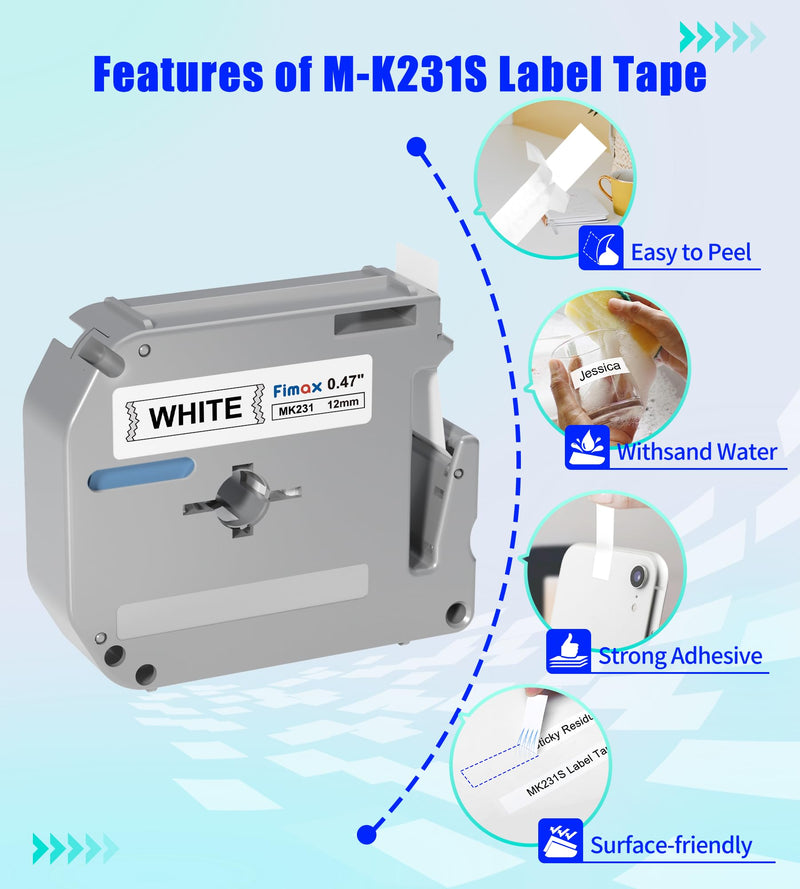 [AUSTRALIA] - M-K231 Replacement for Brother M Tape 12mm 0.47'' White, M-K231s MK231s M231 Label Tape Replace for Brother PTouch PT-M95, PT-90, PT-70, PT-65, PT-60, PT-45 Label Maker Refills, 3 Pack 