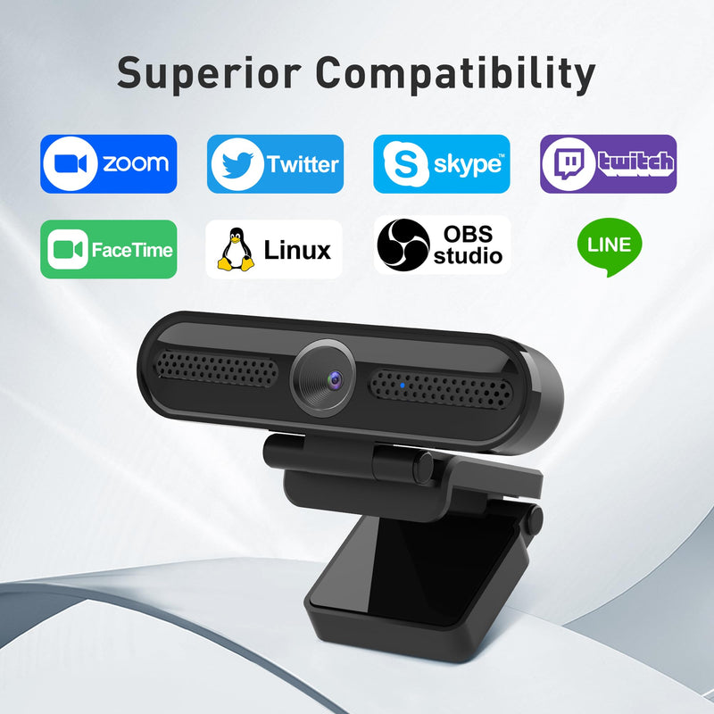 2K Webcam, SAYLAS FHD Streaming Camera with 2K/30fps, 1080P/60fps, Autofocus, Dual Noise-Cancelling Microphones, Privacy Cover and Tripod, for Computer/Zoom/Skype/Teams/Laptop/MacBook/Windows