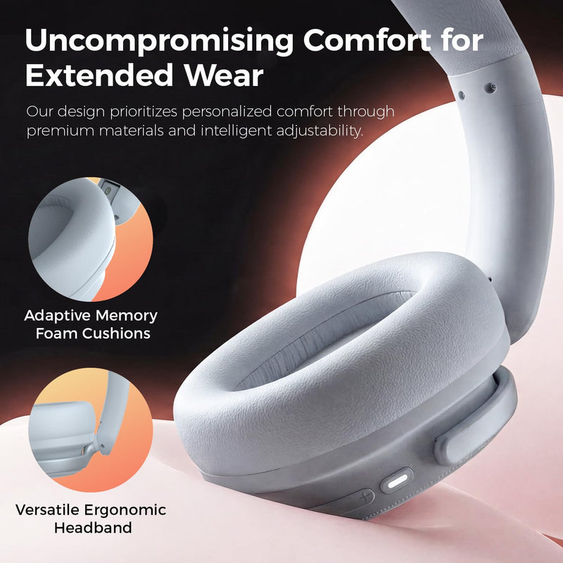 havit Noise Cancelling Headphones Over Ear, Wireless Bluetooth Headphones with 132H Playtime, Fast Charge 5 Min=5H, Foldable, Dual Device, with Mic for Travel Work Office, Blue