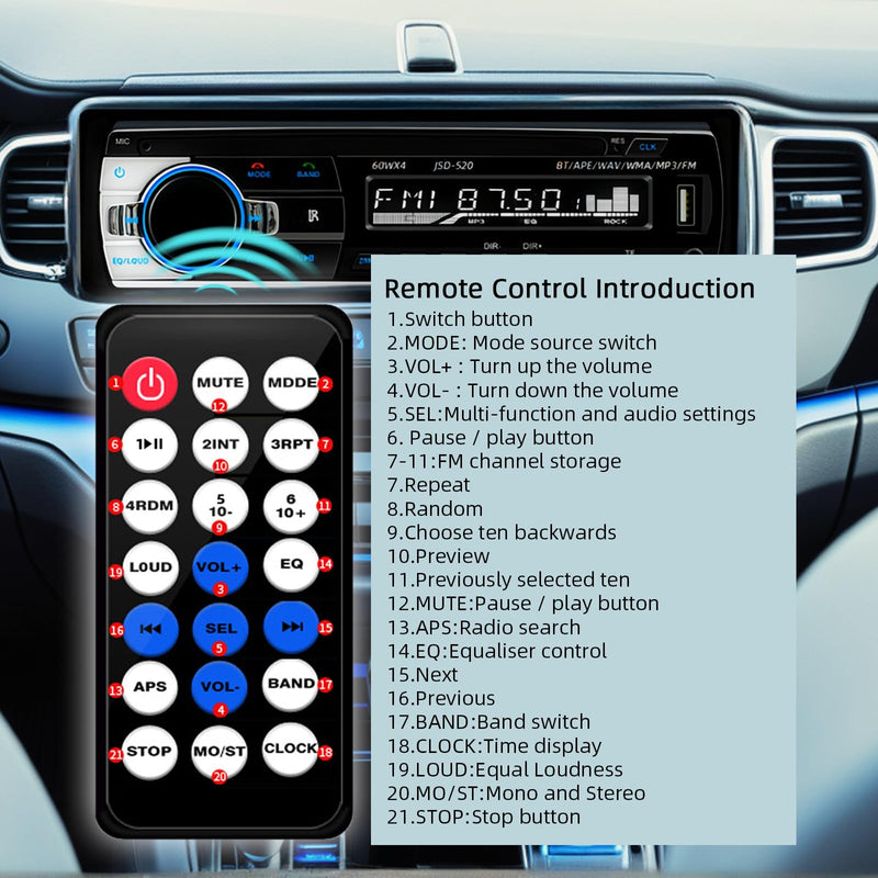 [AUSTRALIA] - JSD-520 Car Stereo Audio Single Din Bluetooth Handsfree FM Radio Receiver USB Charging/MP3/AUX/TF, No CD Player 