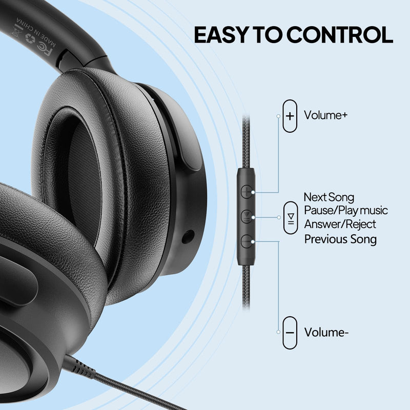 ADOOPE Wired Over-Ear Headphones with USB C Connector, Hi-Fi Stereo Sound, Noise-Isolating Ear Cups, Comfortable Fit for USB C Devices (Black + Pink)