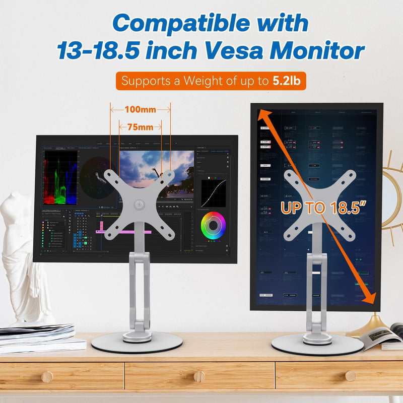 [AUSTRALIA] - Swivel and Tilt Stand for Echo Show 15, Vesa Monitor Stand, Three-Hinge Adjustable Angle and Height with 360° Rotation Base, Supports Switching Between Landscape and Portrait Screens(White) White 
