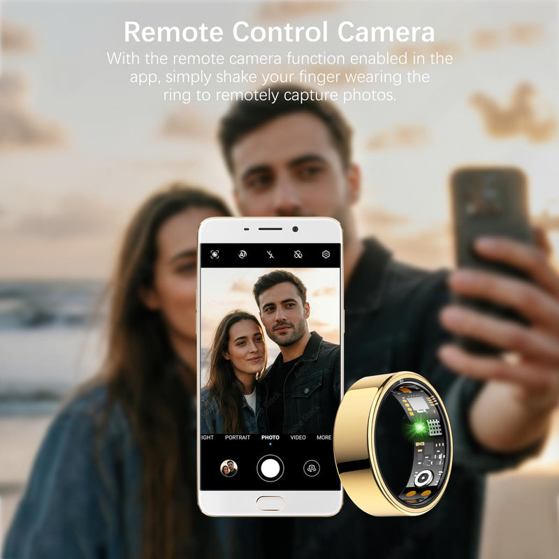 FKGZJF Smart Rings for Women Men, Fitness Ring with Heart Rate, Blood Oxygen, HRV, Stress, Sleep Tracker, Step Tracker, No Subscription Fee, lP68 Waterproof Smart Ring for iPhone & Android (Gold, 7#) Gold 7#