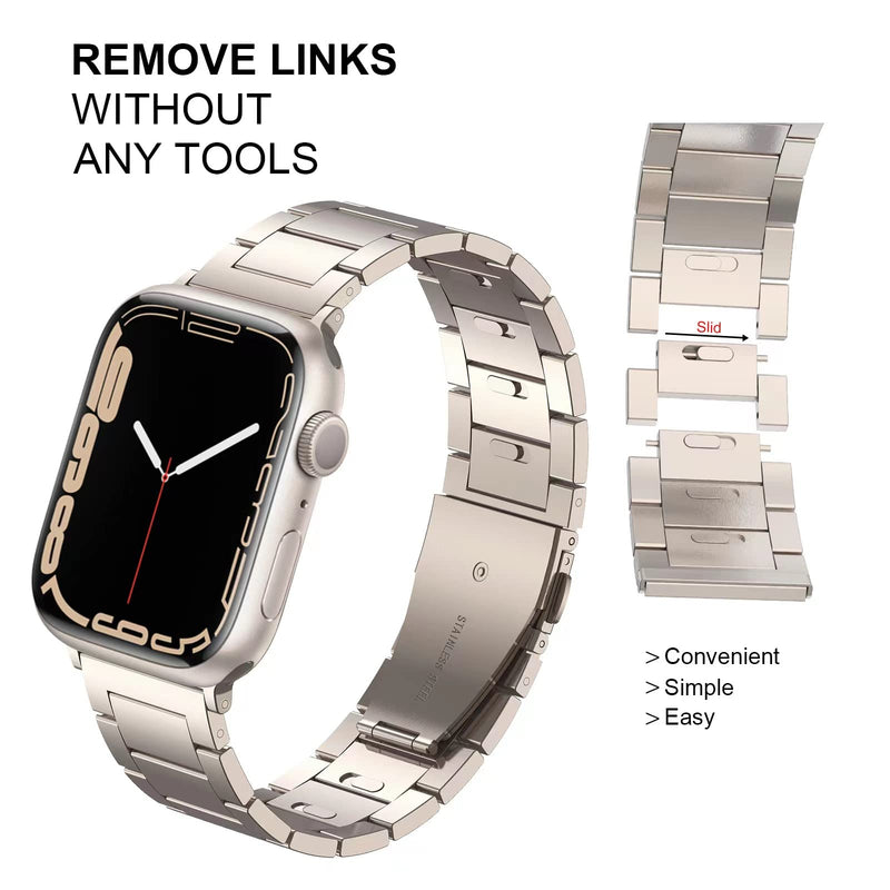 Compatible with Apple Watch Band 49454442mm 414038mm Upgraded No Tools Needed Stainless Steel Link Bracelet, Quick Release Adjustable Business Solid Metal Watch Strap for iWatch Band