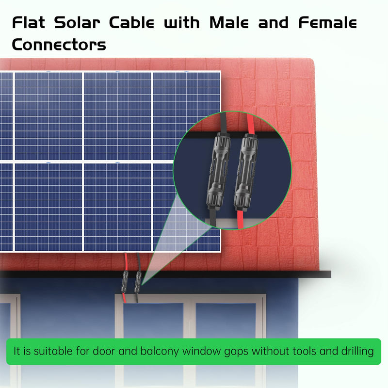 MXRPV Pack of 2 Solar Panel Flat Cable 4 mm², 100 cm Solar Cable Window Feed-Through Flexible PV Flat Cable for Balcony Power Station and Solar Power Station 100cm-2 Stück