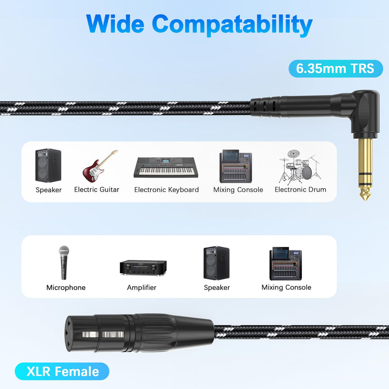 1/4 TRS Right Angle to XLR Female Audio Cable, 10ft 3-pin XLR Female Professional-Grade Balanced Audio Connection for Mixer, Amplifier, Microphone, Studio Equipment 10 Feet 1/4 TRS