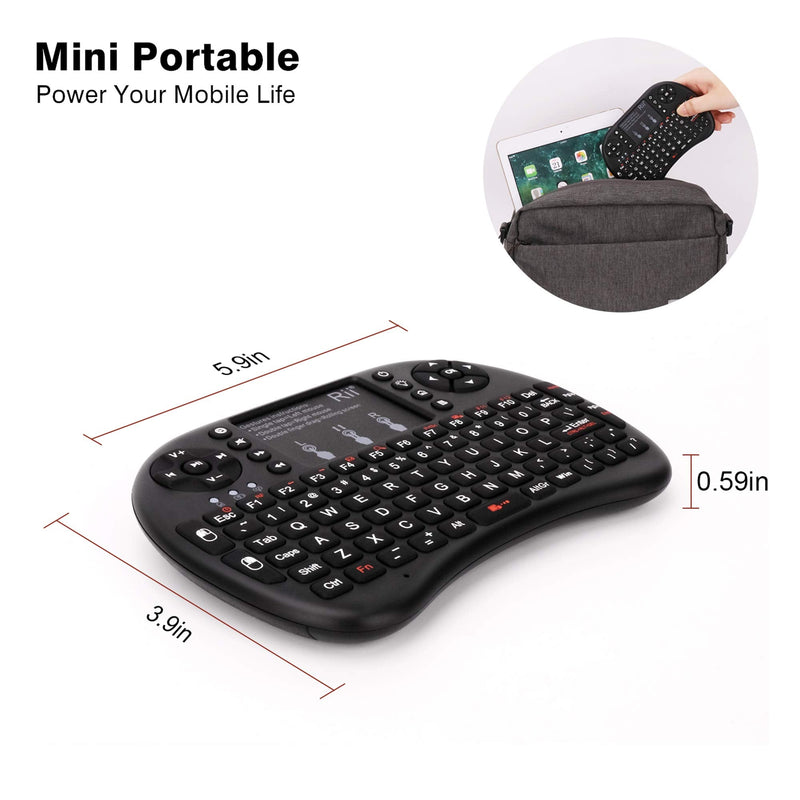 (Upgraded)Rii 2.4GHz Mini Wireless Keyboard with Touchpad,QWERTY Keyboard,LED Backlit,Portable Keyboard Wireless for laptop/PC/Tablets/Windows/Mac/TV/Xbox/PS3/Raspberry Pi .(i8+ Black)