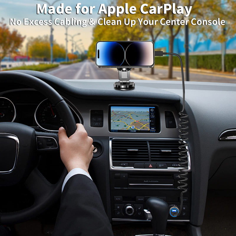 【MFi Certified】iPhone Fast Car Charger, Caiinei 4.8A Dual USB Power Car Charger Fast Charging Cigarette Lighter Adapter+6FT Coiled Lightning Cable for iPhone 14 13 12 11 Pro/XS Max/Mini/XR/X/8/SE/iPad Ceramic Black