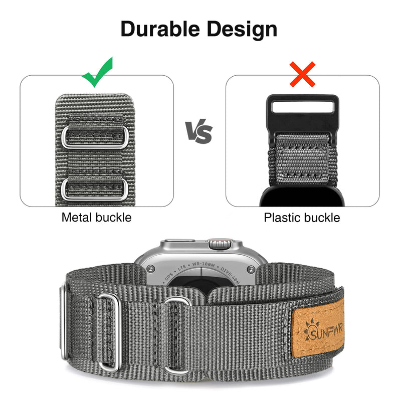 Bundle of the Rugged Nylon Velcro Apple Watch Band (Gray+Black)