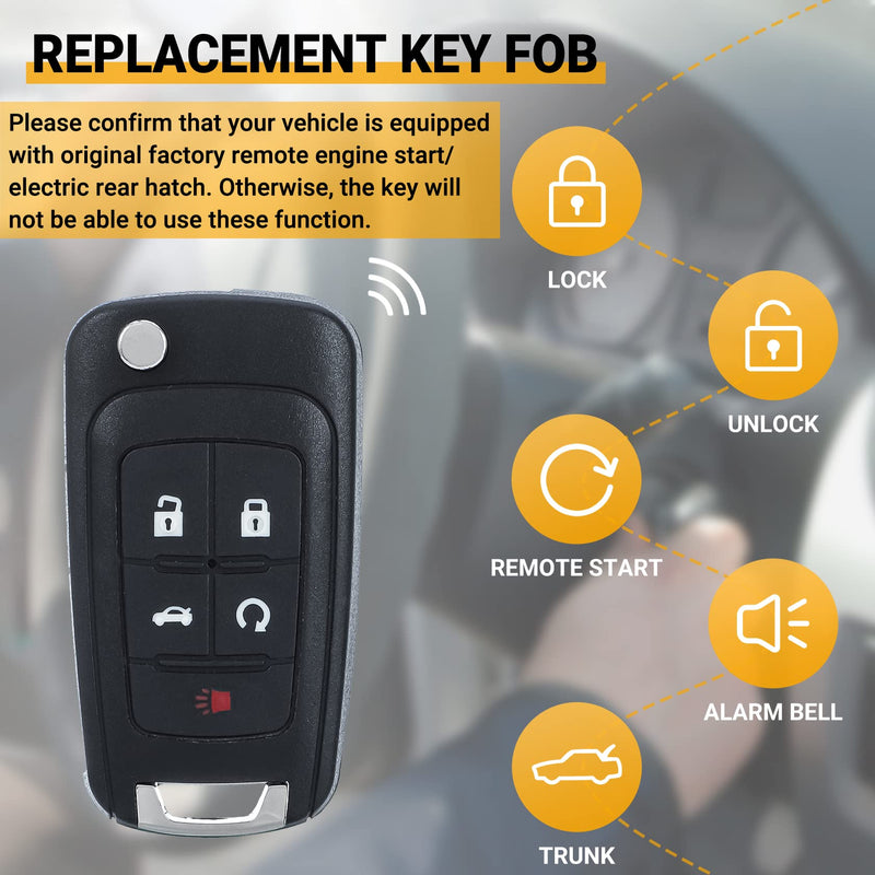 Car Key Fob Keyless Entry Remote Compatible with Chevy Cruze/Camaro/Impala/Equinox/GMC Terrain/Buick Lacrosse 2010 2011 2012 2013 2014 2015 2016 2017 5 Buttons Key for OHT01060512 (2 Packs) 2 Packs