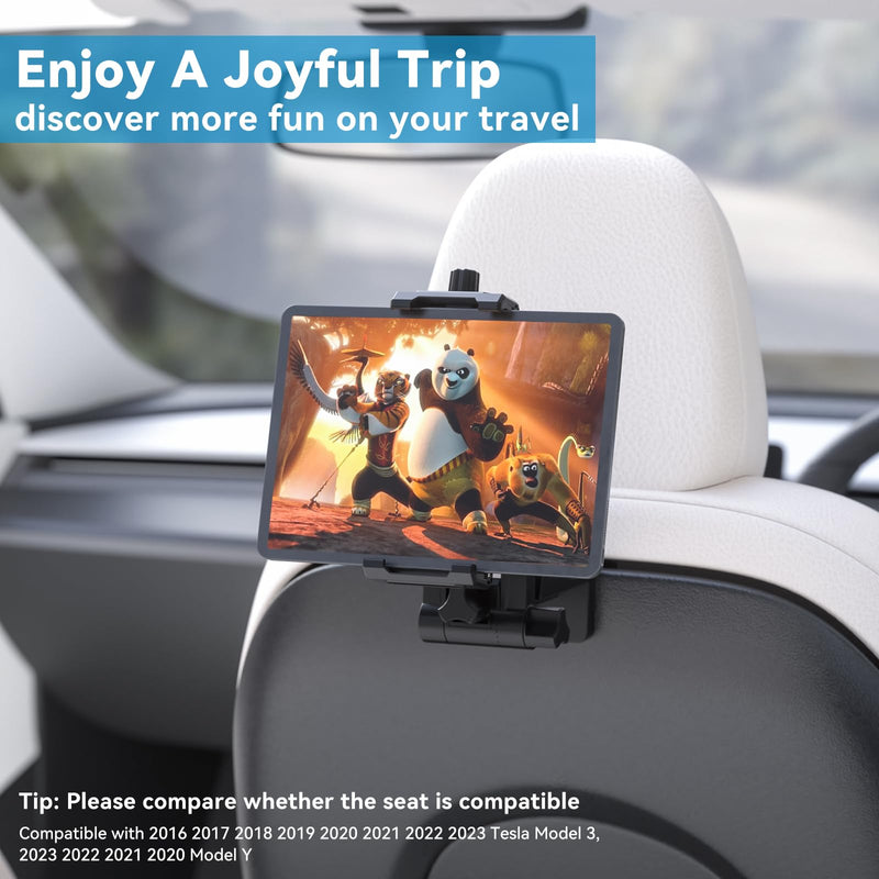 KDD Airplane Tablet Holder Mount, Adjustable Travel Essentials iPad Phone Stand with 360 Degree Rotation, Portable Tesla Model 3/Y Car Headrest Mount Compatible with iPad, Phone, Switch