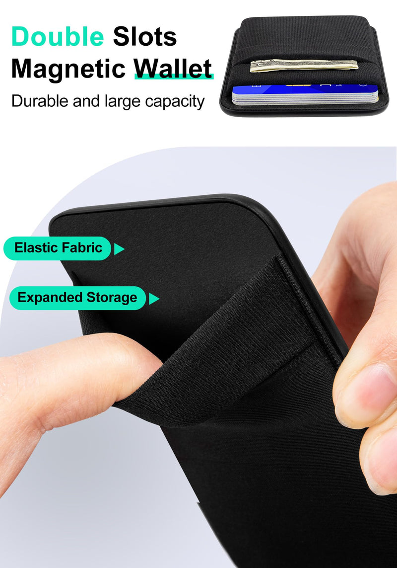 Senose Compatible for Magsafe Wallet, 6 Cards Holder, Slim Stretchy Magnetic Phone Wallet for Back of Phone Compatible for iPhone 17/16/15/14/13/12 Pro Max Plus Air Series, Black