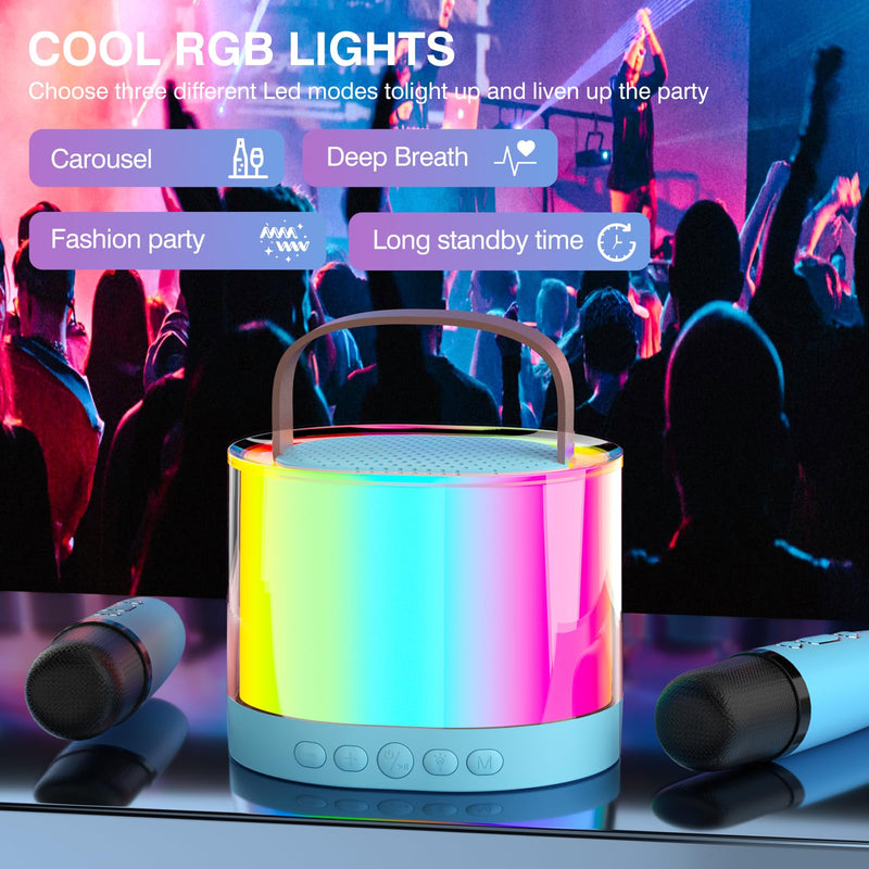 Karaoke Machine for Kids Adults, Mini Portable Bluetooth Karaoke Speaker with 2 Wireless Microphone and Lights, Birthday Gifts for Girls Ages 4, 5, 6, 7, 8, 9, 10, 12+ Family Home Party