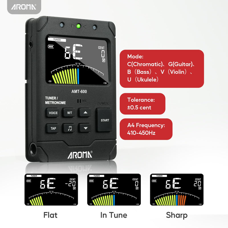 [AUSTRALIA] - Aroma Digital Metronome Tuner Rechargeable for All Instruments with Guitar Bass Violin Ukulele Chromatic and Wind Instruments Tuning Modes 