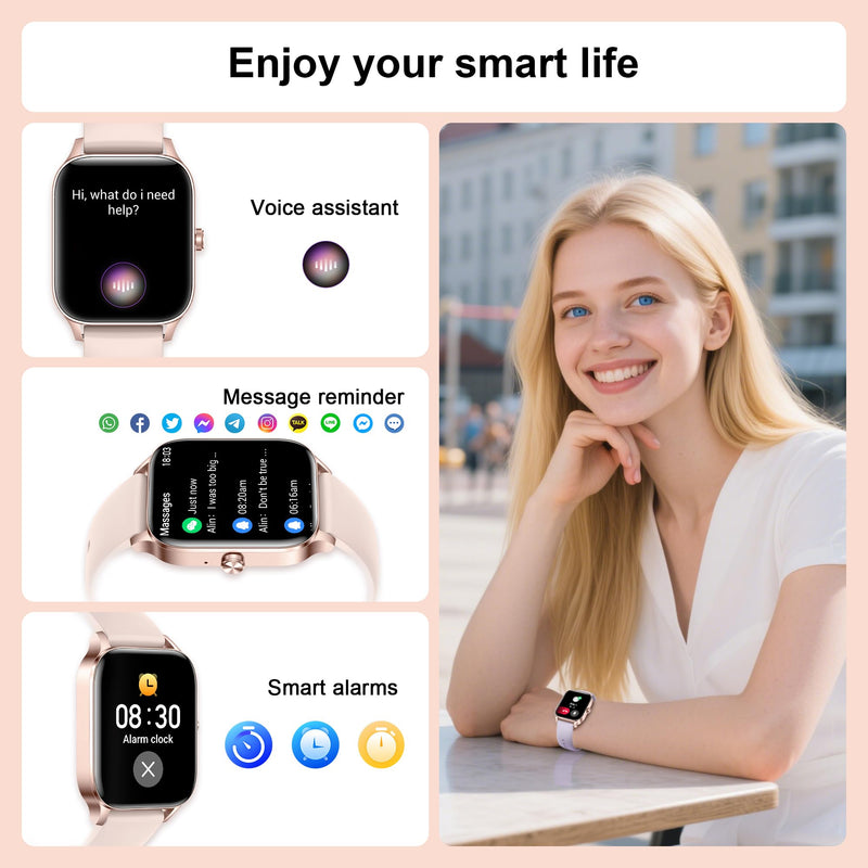Smart Watches for Women,1.85" Fitness Tracker Watch Answer/Make Call,IP68 Waterproof Fitness Watch with Sleep/Step/Heart Rate/SpO2 Monitor, 120+ Sport Modes Smartwatch for Android iOS Rose Gold