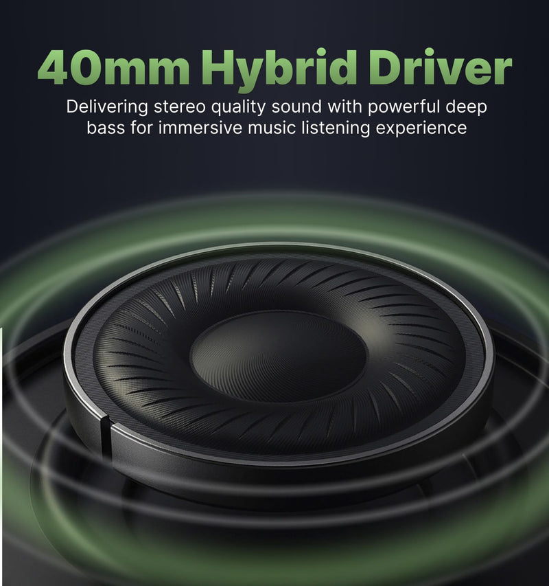 Hmusic MS04 Bluetooth Headphones Active Noise Cancelling Over Ear Headphone | 4-Mic Hybrid -40dB ANC Bluetooth Headset, 2-ENC Mic, 80H Playtime, 3.5mm Aux Cable|Travel Case|Foldable Wireless Headphones