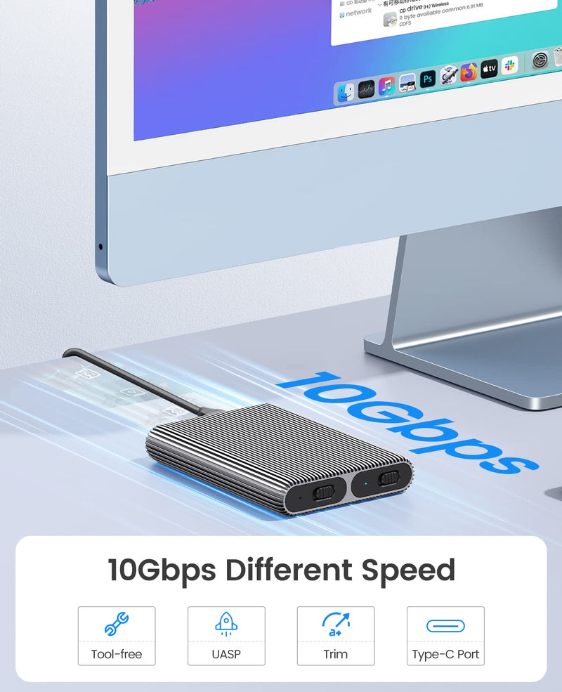 ORICO Dual M.2 NVMe SSD Aluminum USB3.2 Gen2 10Gbps, M.2 Type-C Docking Station for PCIe M-Key, B&M Key 2230/2242/2260/2280 SSD, Tool-Free, Up to 4TB Grey Dual M.2 NVMe+NVMe