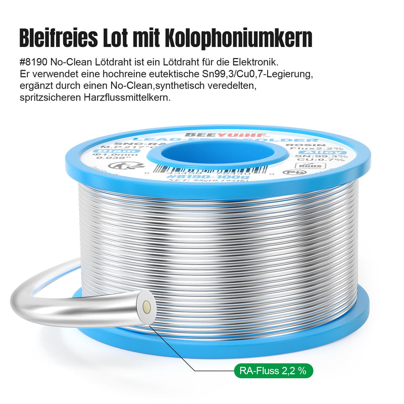 BEEYUIHF Solder Wire, Lead-Free, Sn99.3 Cu0.7 Solder with Flux, Electronic Solder Wire with Rosin Core (1.0 mm, 100 g)