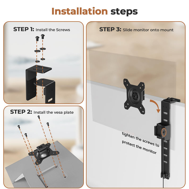 JOY worker Cubicle Monitor Mount, Angle & Height Adjustable Monitor Hanger | VESA 75*75/100*100mm, Fits 13-34 inch Monitors, Clamp Hook Top Holds Up to 17.6 lbs, for Office Use, Black