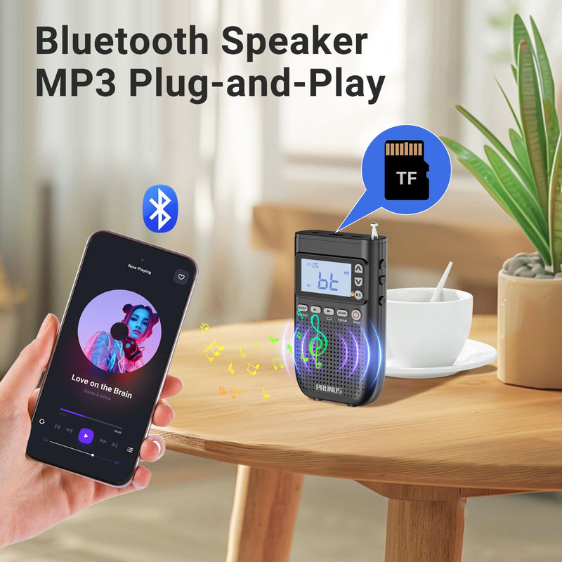 [AUSTRALIA] - PRUNUS J-618 Portable Radio AM FM to Bluetooth Earphone, as Bluetooth Speaker, 2000mah Rechargeable Radio, Preset, TF Card Shuffle Play, Headphone Jack, Sleep Timer, Walkman Radios, Digital Radios 