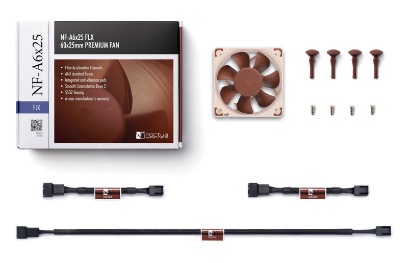 Noctua NF-A6x25 FLX, Premium Quiet Fan, 3-Pin (60mm, Brown)