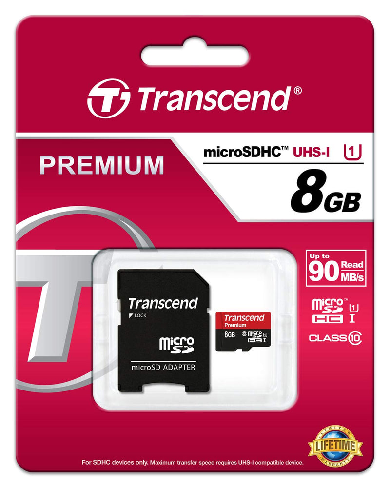 Transcend 8 GB microSDHC Class 10 Uhs-1 Memory Card with Adapter (TS8GUSDU1)