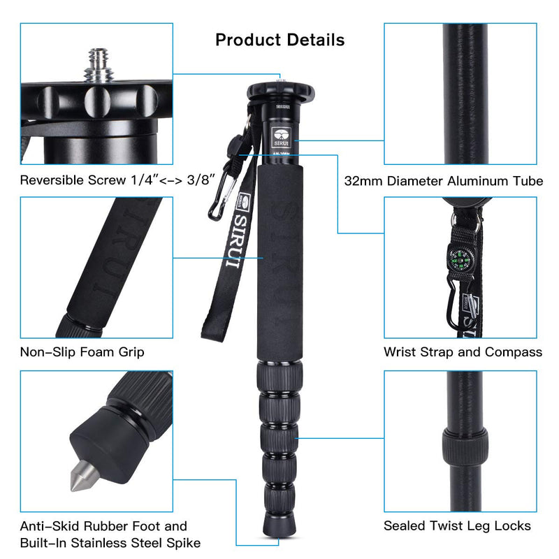 [AUSTRALIA] - SIRUI AM-306M Camera Monopod, 6-Section 15.6-61.4 inches Aluminum Alloy Extendable Compact Lightweight Portable Travel Monopod for DSLR Cameras, Payload 17.6 lbs/8kg 