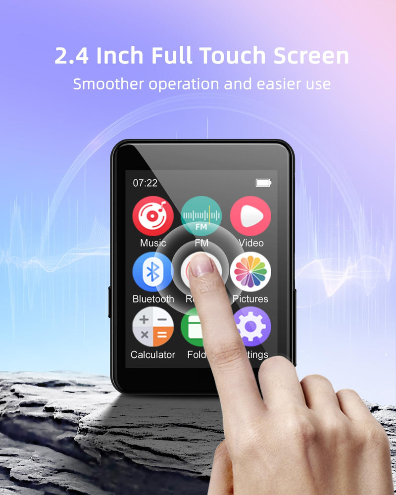 [AUSTRALIA] - 64GB MP3 Player with Bluetooth 5.3, Portable Music Player 2.4" Full Touchscreen with Speaker, FM Radio, Voice Recorder, E-Book (Earphones Included) 