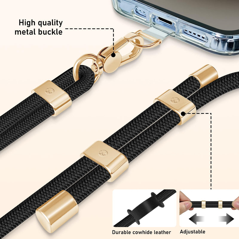 UKON Cell Phone Lanyard,Crossbody Lanyard and Wrist Strap Premium Metal Buckle Phone Charms with 2 X Phone Patch Compatible with All Smartphone(Black) Black