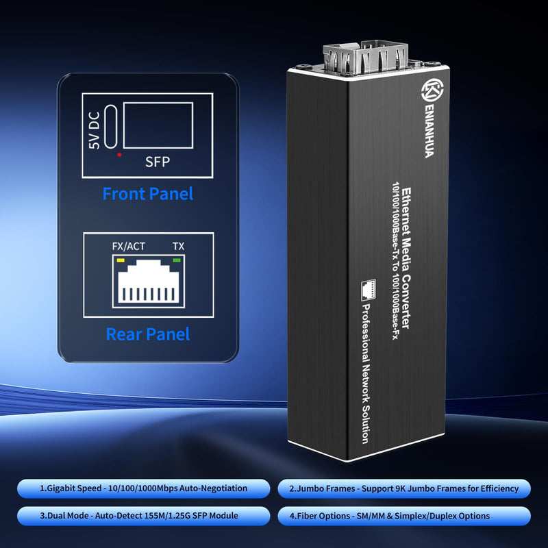 A Pair of 1.25G BiDi Fiber to Ethernet Media Converter, PoE Powerd | 2PCS BiDi SFP LC Transceiver Modules Included, SFP to RJ45, Single Mode Fiber, Plug & Play, Up to 40km for CCTV and Network