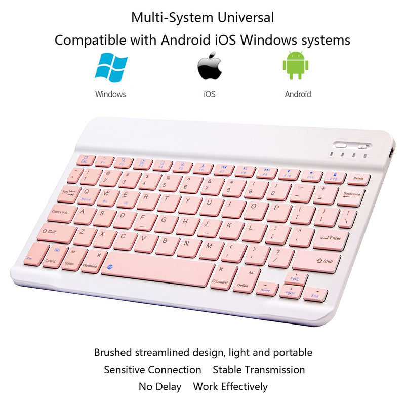 Ultra-Slim Bluetooth Keyboard Portable Mini Wireless Keyboard Rechargeable for Apple iPad iPhone Samsung Tablet Phone Smartphone iOS Android Windows (10 inch Pink) 10 inch Pink