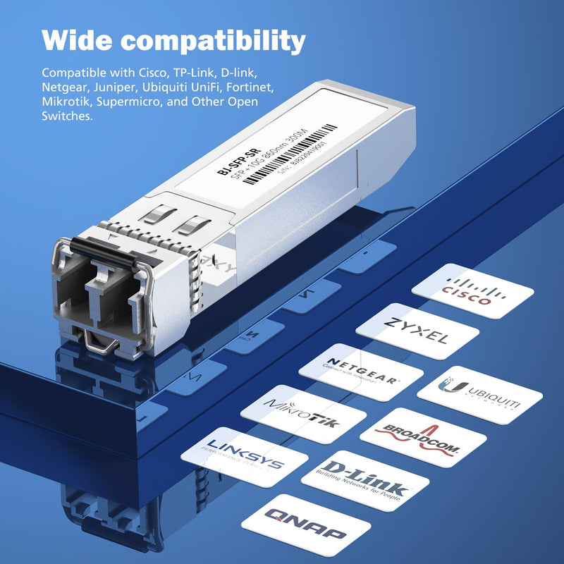 [4 Pack] 10G SFP+ LC Module, 10Gb 850nm Multimode SFP Transceivers, Up to 300 Meters, Plug and Play, Hot Pluggable, Durable Metal Casing 4-Pack