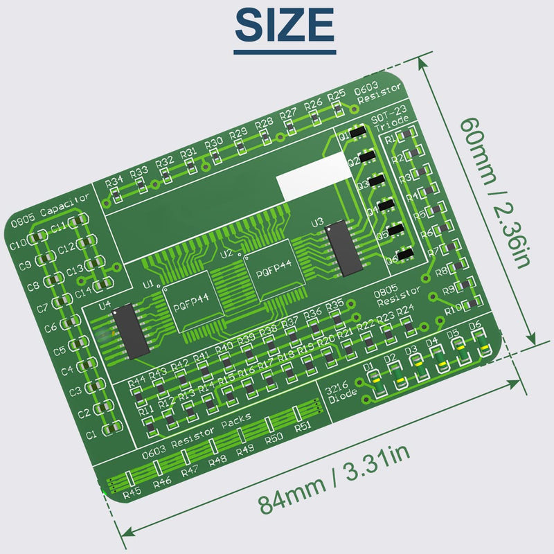 DAOKAI DIY practice board soldering, SMD SMT element welding exercise board, circuit board components, 77 SMD components, 8 categories with tweezers, for experiments Green display dot matrix module