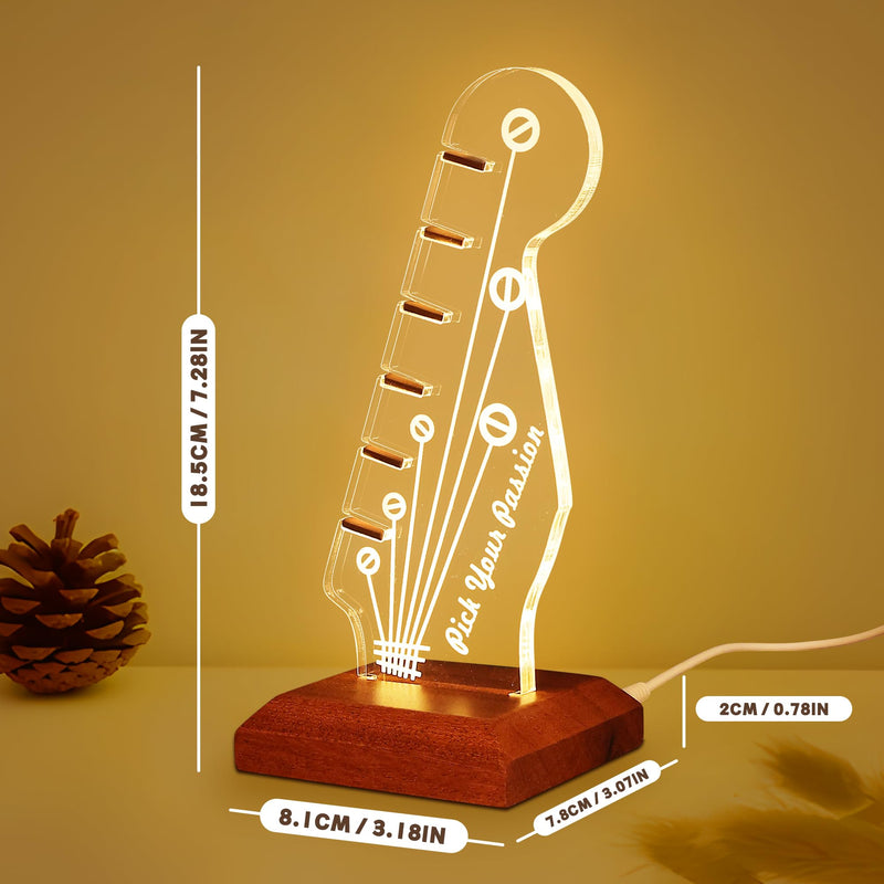 Light Up Guitar Pick Holder, Acrylic Electric Guitar Headstock Shaped Pick Holder with Wooden Base for Picks Storage and Display, Gift for Guitar Players Guitarists Guitar Pick Holder-a