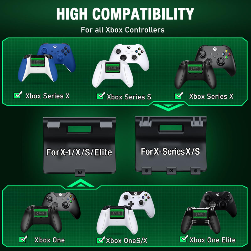 Controller Charger Station with 2x4320mWh Rechargeable Battery Pack for Xbox Series X/S Controller, Charging Dock for Xbox Controller Battery Pack with 4 Batteries Cover for Xbox One/X/S/Elite Black One