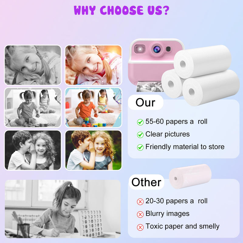 Printer Paper for Kids Instant Print Camera - Thermal Printing Paper Set Refill Replace Printer Paper - Printing Paper Replacement 6 Rolls for TOZDTO Toddler Printing Camera Printing Ppaer, 6 rolls