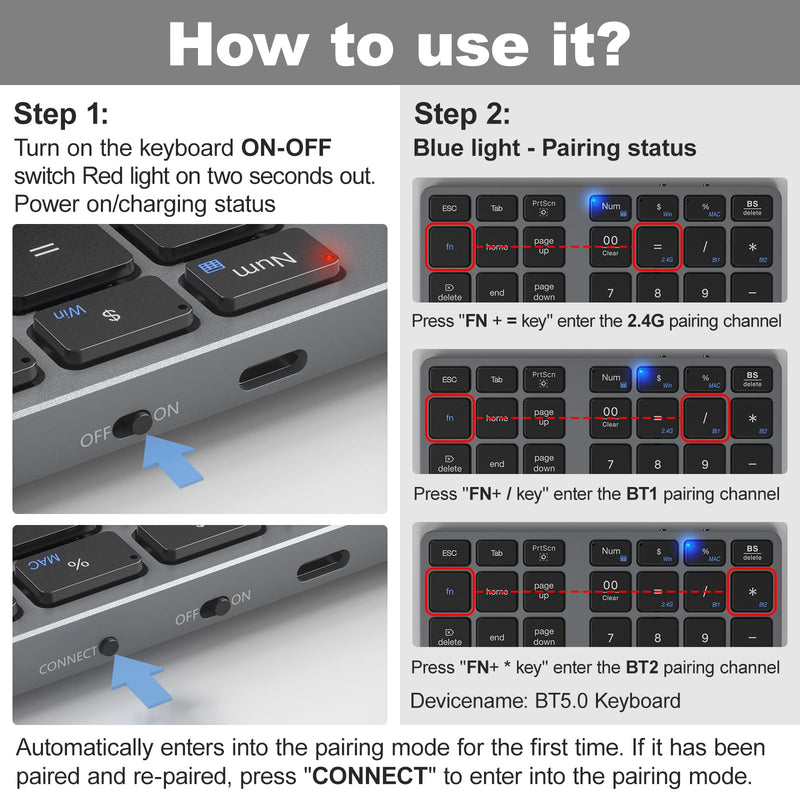 MOFII Number Pad for Laptop - Bluetooth Gray Wireless Numeric Keypad 35 Keys USB-C Rechargeable Numpad, Accounting Portable Financial Data 10 Key for Laptop/PC/Desktop/Notebook/Surface Pro Dark grey
