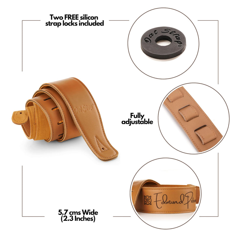 Leather Guitar Strap | for Electric, Acoustic, Electro-Acoustic, Bass, and Classical Guitar | Padded for Extra Comfort | Light Brown | Includes 2 FREE Pick Geek Steel Picks Standard