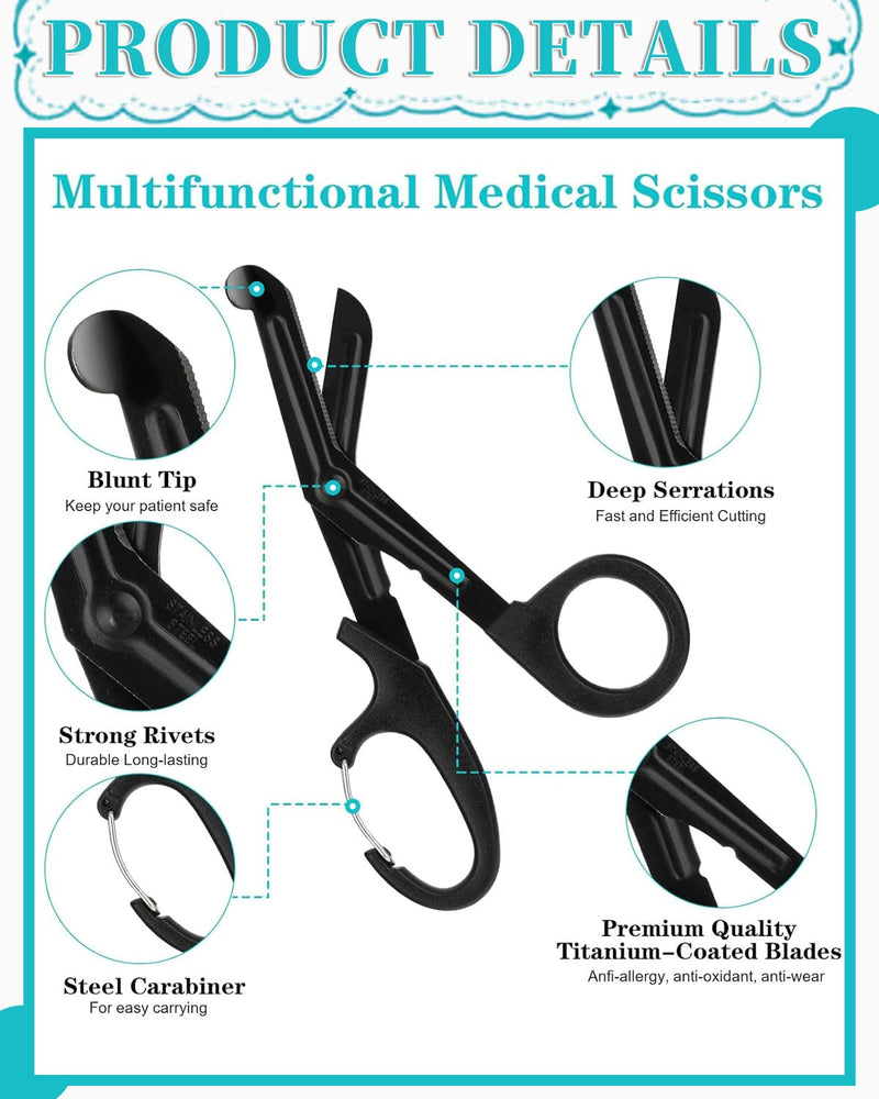 QLEUIFT Medical Bandage Scissors, Medical Scissors, EMT and Trauma Scissors, Stainless Steel Bandage Scissors, 15 cm, Bent Stealth for Nurses, Medical Students, Emergency Room, Black