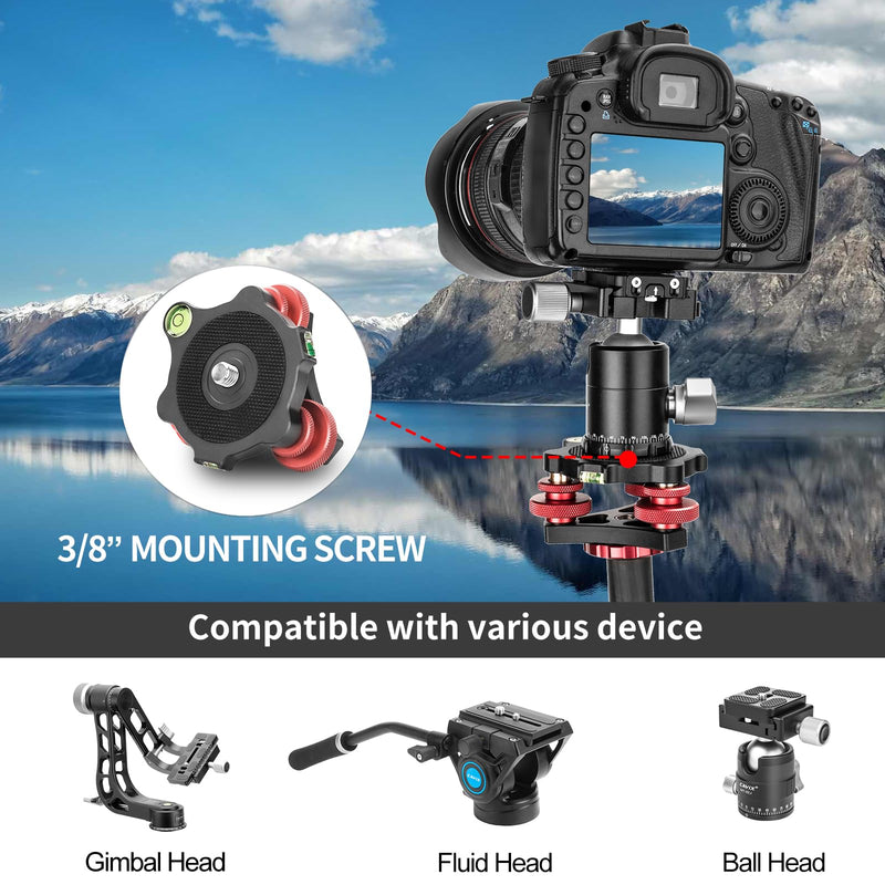 Camera Leveler Tripod Leveling Base Tri-Wheel Head for Macro Photography Aluminum w Bubble Level 3 Axis Level with +/-5 Degree Precision Adjustment for DSLR Camera Rotator Panoramic Head LP-64