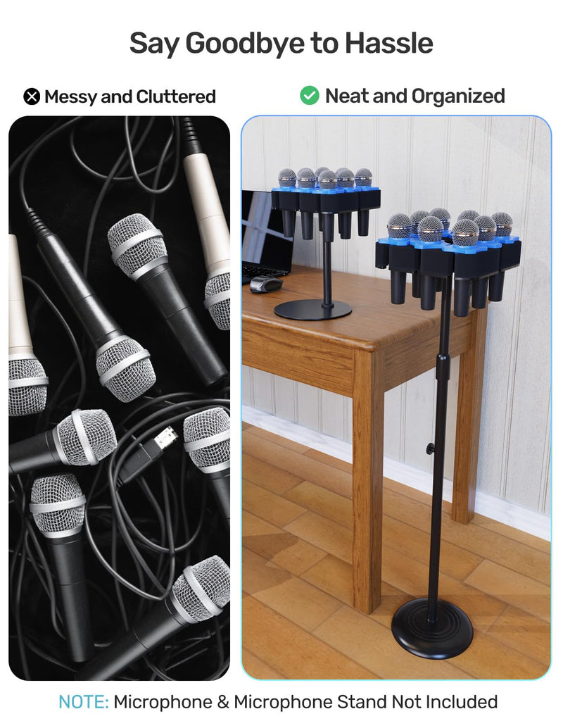 8-Slot Multi Microphone Holder, Alloy Base & Foam Padding & Anti-Roll Ring, Compatible with 5/8", 3/8" and 1/4" Threaded Stand, Wired & Wireles Mics Organizer and Display for Studio and Stage Mic UP to 8 (Foam)