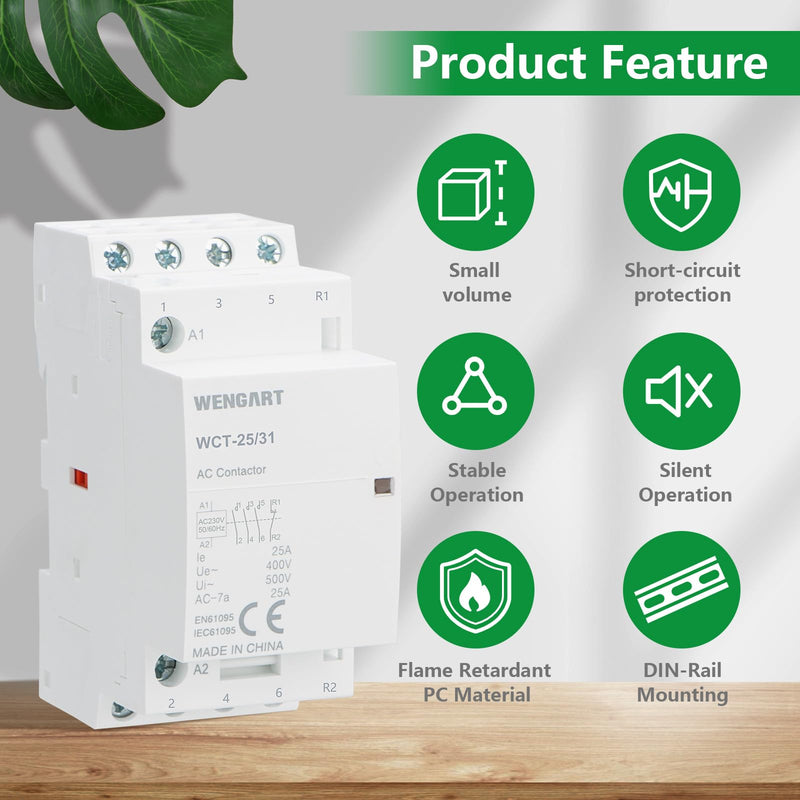 Wengart Household Contactor WCT-25, 3NO1NC, AC230V 25A, Precise Control, High Efficiency and Energy Saving Improve the Efficiency of the Electrical System