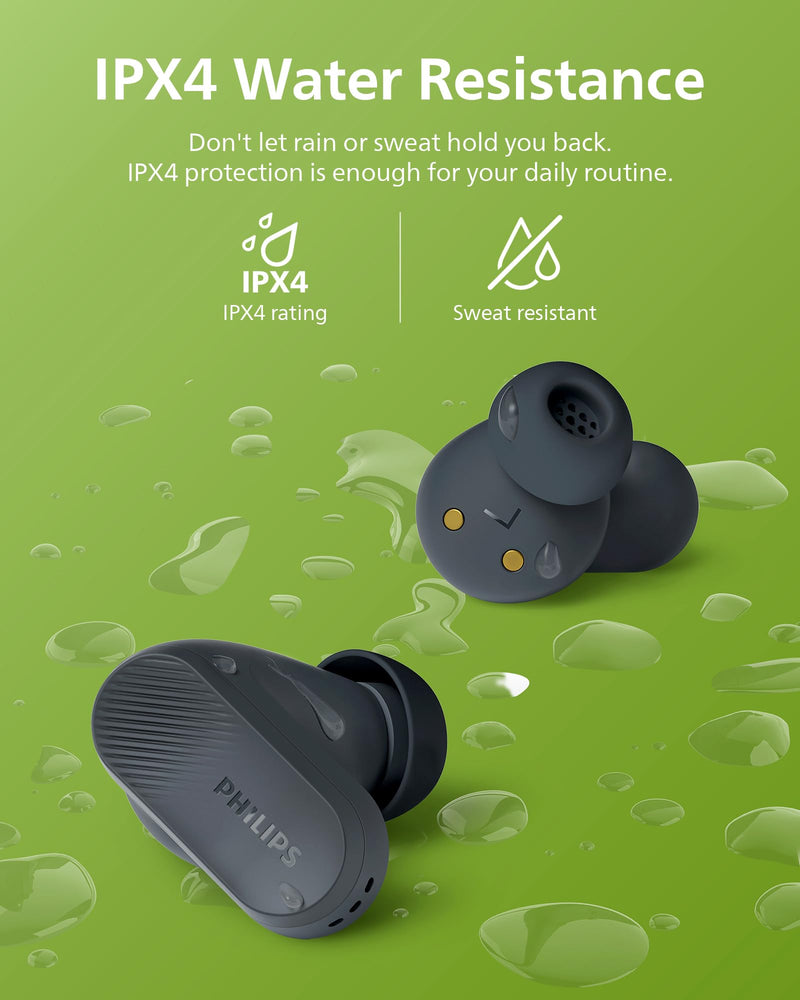 Philips TAT3519 Wireless Earbuds,True Wireless Headphones with Noise Canceling Pro,Dynamic Bass,Clear Call,24 H Battery Life,Fast Charging,Bluetooth 5.3,IPX4,App/Touch Control,Black With tips T3519|Durable playtime
